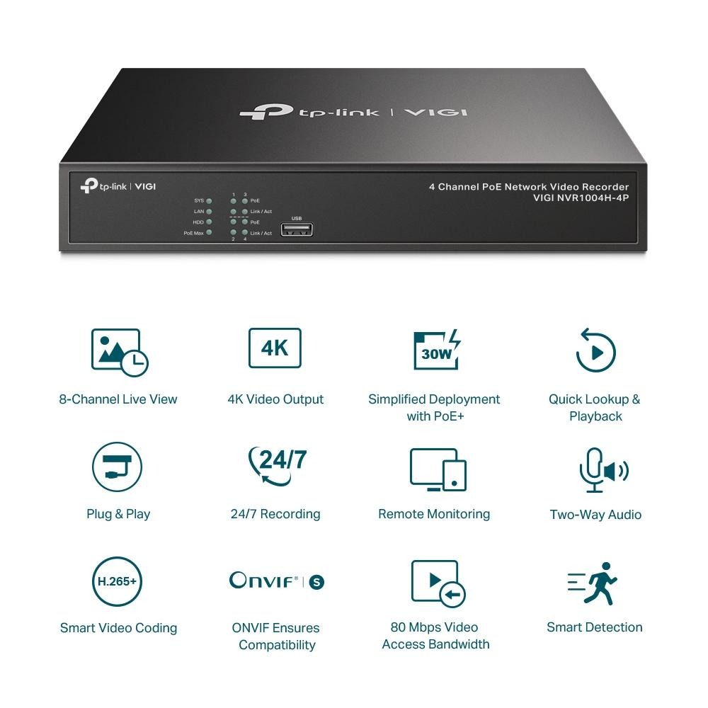 【新品上市】TP-LINK VIGI NVR1004H-4P 4路PoE+網路錄影監控主機NVR 監視器 支援Onvif-細節圖3
