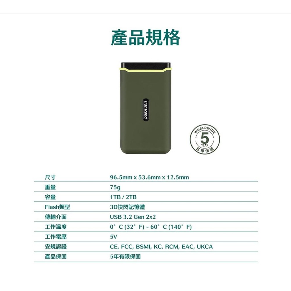 【含稅公司貨】Transcend創見 ESD380C 4TB 2TB 1TB Type-C 雙介面外接式SSD固態硬碟-細節圖8