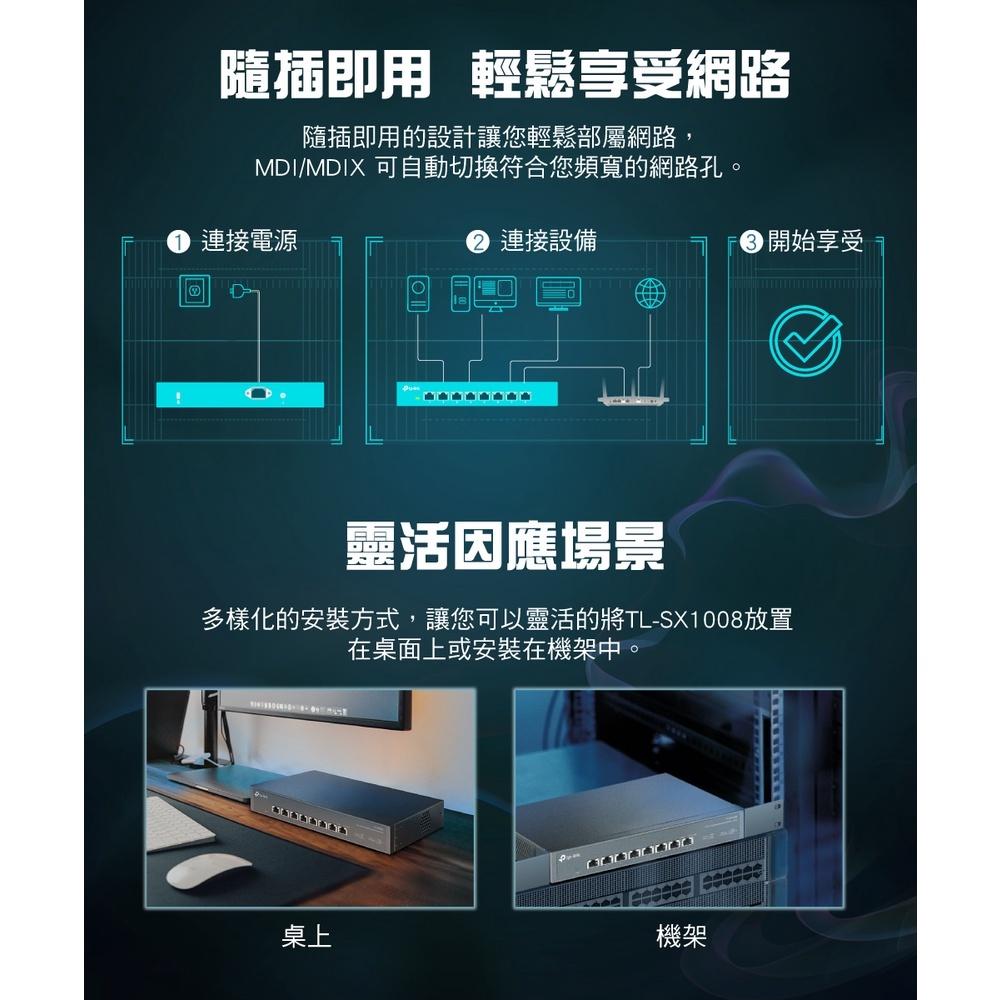 【現貨】含稅公司貨 TP-Link TL-SX1008 8埠RJ45 10GbE桌上型/機架型網路交換器 10G網路-細節圖5