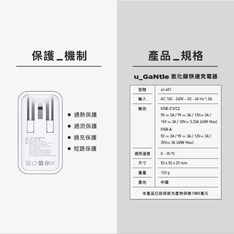 【含稅公司貨】unfilter u_GaNtle 65W 氮化鎵快速充電器 Type-C PD快充頭 適用iPhone-細節圖6