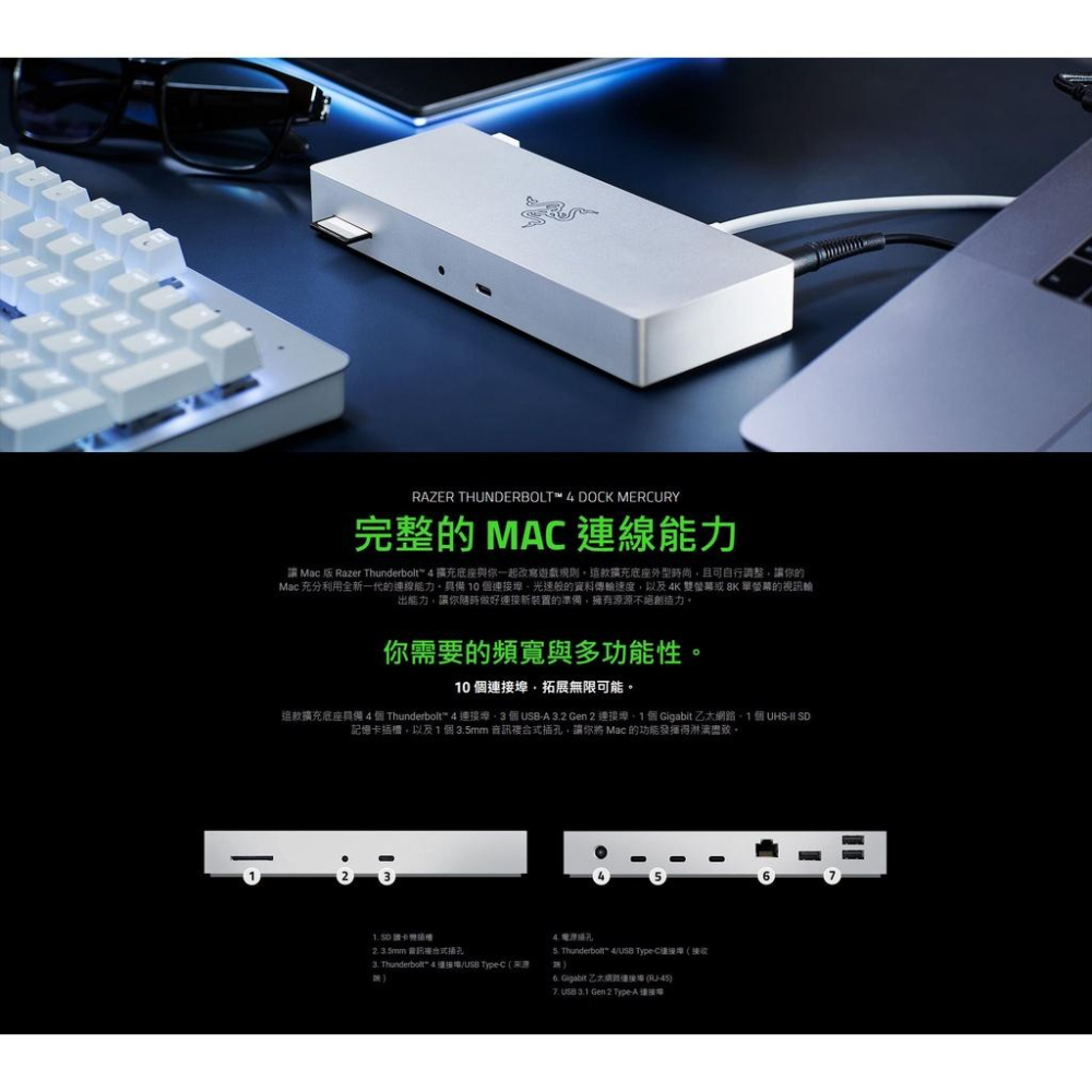 【含稅公司貨】Razer雷蛇 Thunderbolt 4 RC21-01690200-R3W1 擴充塢Dock (白色)-細節圖5