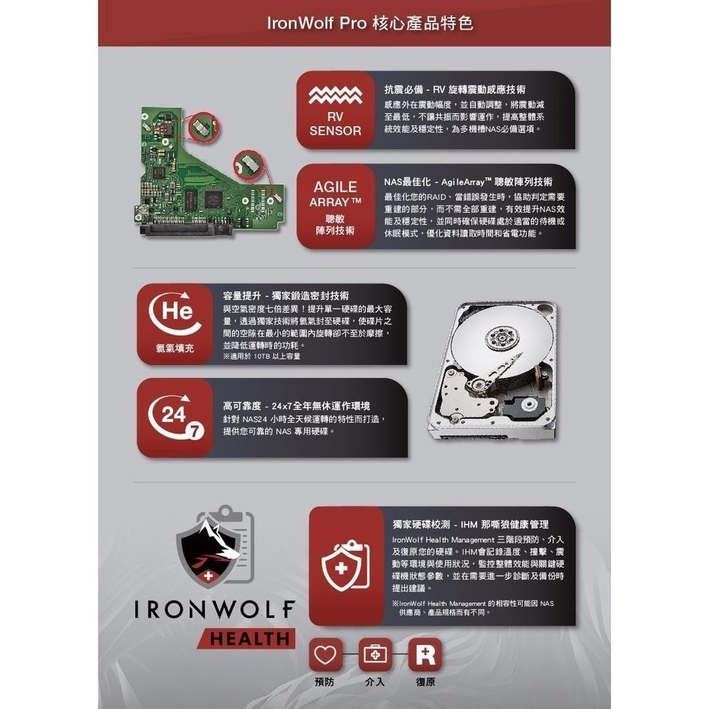 【含稅公司貨】Seagate希捷 20TB IronWolf 那嘶狼 Pro NAS硬碟彩盒裝 ST20000NE000-細節圖3