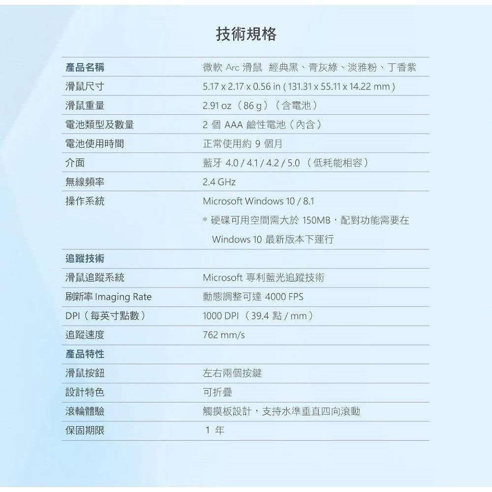 【含稅公司貨】Microsoft微軟 Surface Arc Mouse 藍牙無線滑鼠 CZV-00101-細節圖6