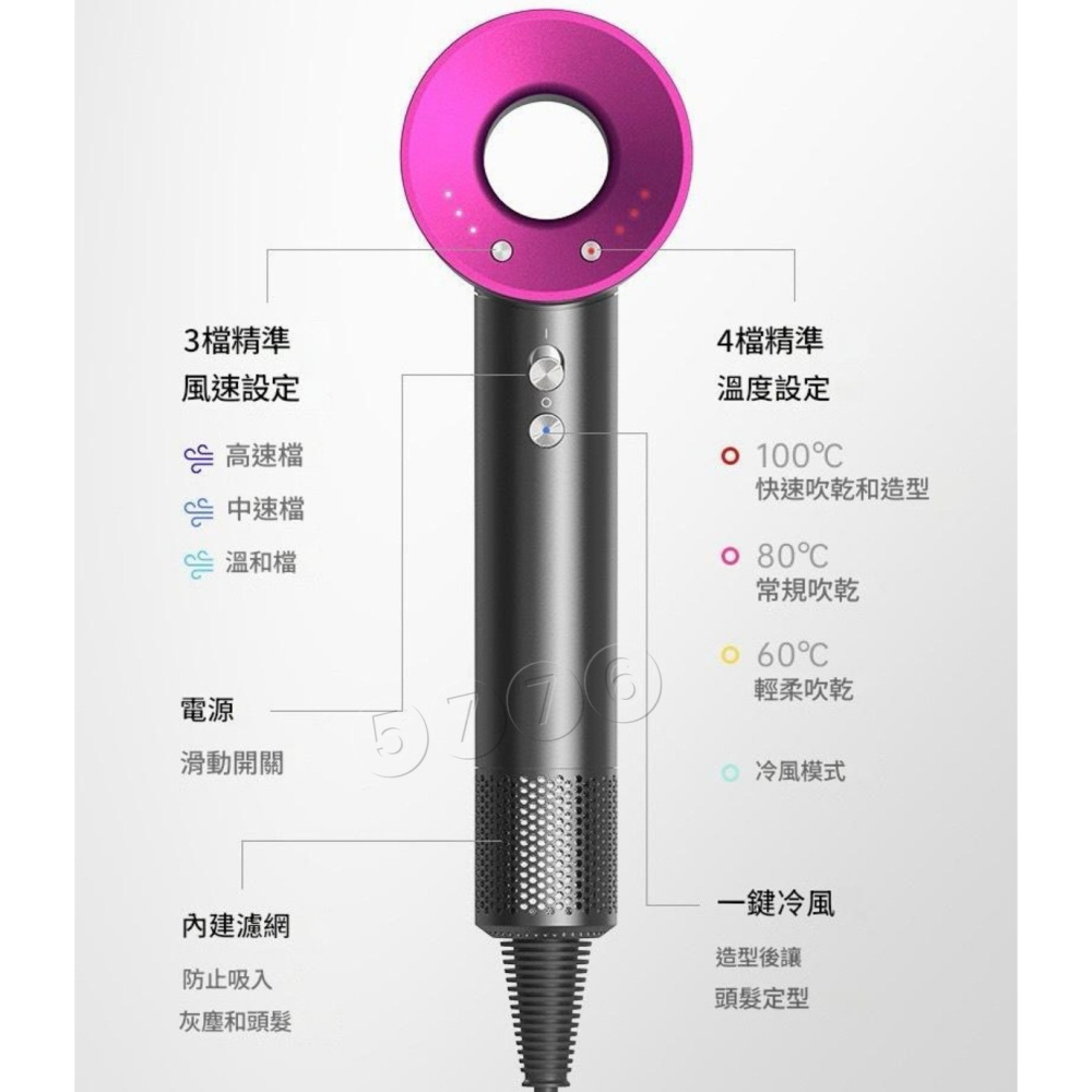 【五七】頂配皮盒版 負離子恆溫無葉吹風機 禮盒組 強勁風力 智能控溫 磁吸吹嘴 速乾-細節圖3