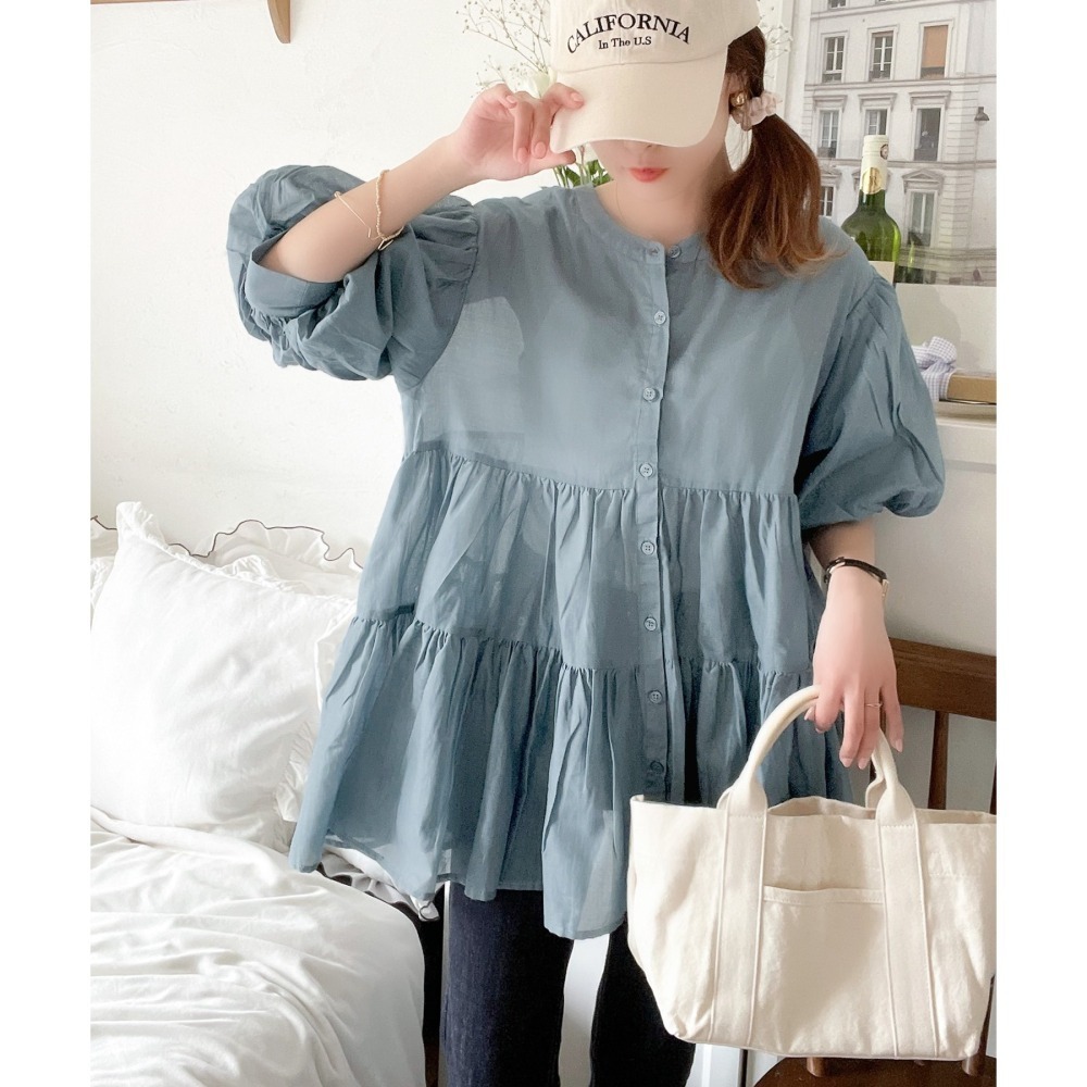 日本代購 - 現貨/預購 3way 燈籠袖分層透明襯衫-細節圖3