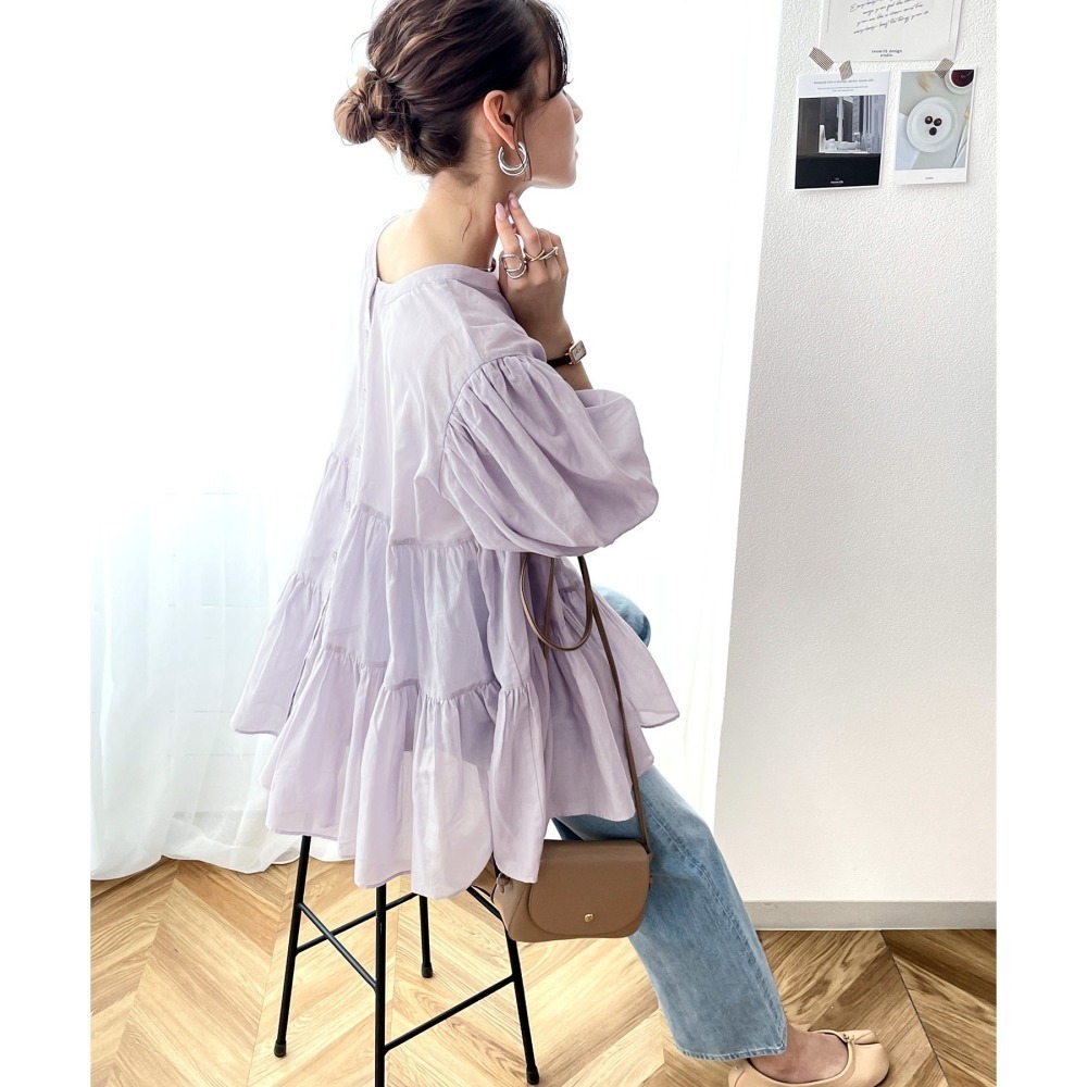 日本代購 - 現貨/預購 3way 燈籠袖分層透明襯衫-細節圖4