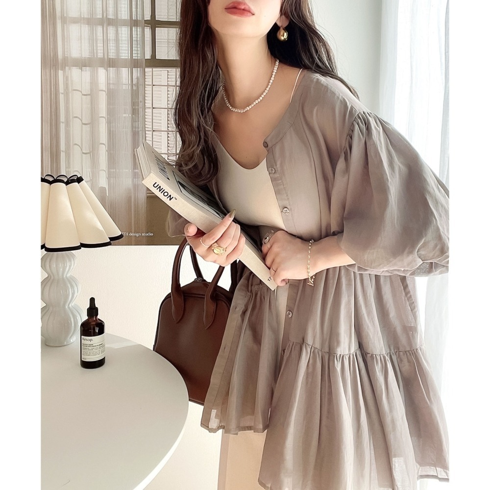 日本代購 - 現貨/預購 3way 燈籠袖分層透明襯衫-細節圖5