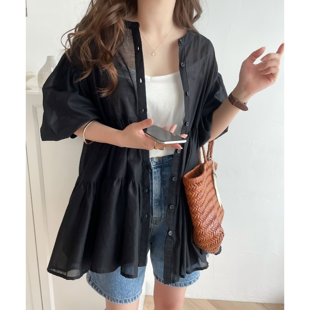 日本代購 - 現貨/預購 3way 燈籠袖分層透明襯衫-規格圖5