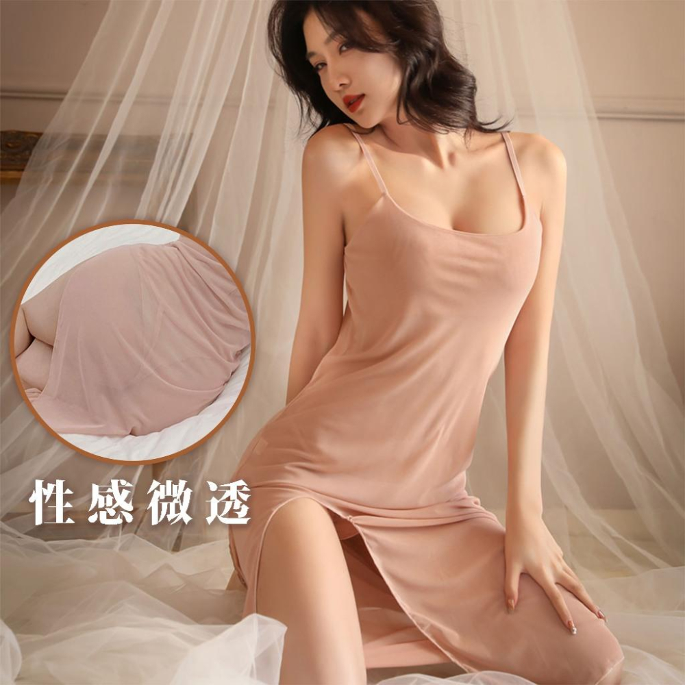 24h出貨小勃情趣 法式旗袍式睡裙 透視薄紗 長裙 性感睡衣  性感睡裙 絲綢睡衣 情趣睡衣 細肩帶 E18-細節圖4