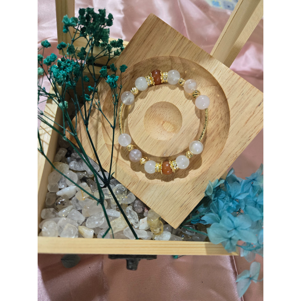 天然原石串珠手鍊|紅東陵玉 增強自信心|櫻花瑪瑙 提升創造力與靈感|白玉 驅除負能量-細節圖2