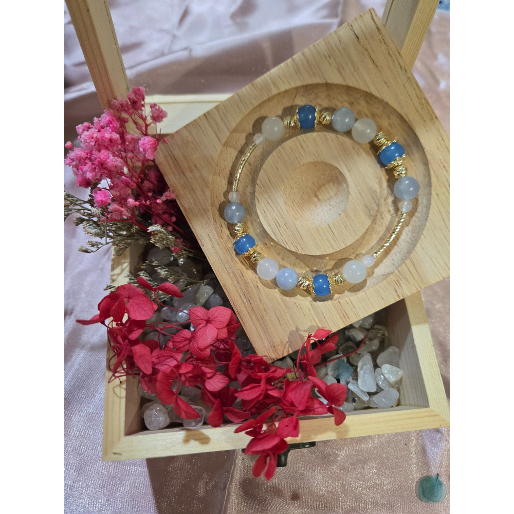 天然原石串珠手鍊|藍玉髓 提升溝通力吸引貴人提升好運|白玉 驅除負能量-細節圖3