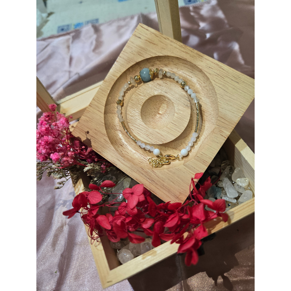 天然原石串珠手鍊|海藍寶 增強信心|紫幽靈 開啟智慧|月光石增強愛情運勢|白玉 驅除負能量-細節圖2