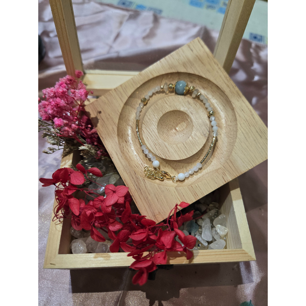 天然原石串珠手鍊|海藍寶 增強信心|紫幽靈 開啟智慧|月光石增強愛情運勢|白玉 驅除負能量-細節圖3