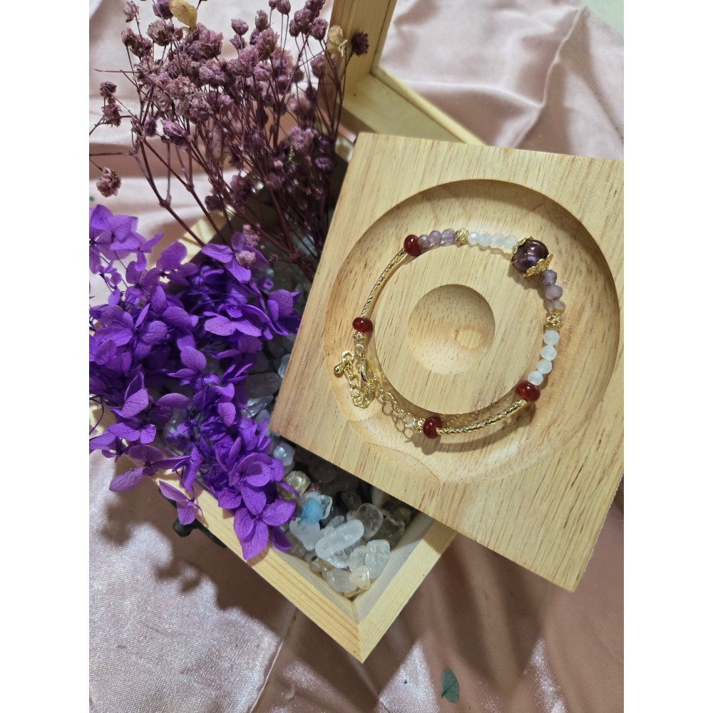 天然原石串珠手鍊|紫水晶 招來貴人與好人緣|紫幽靈 開啟智慧|月光石增強愛情運勢|紅玉髓 增強行動力勇氣-細節圖2