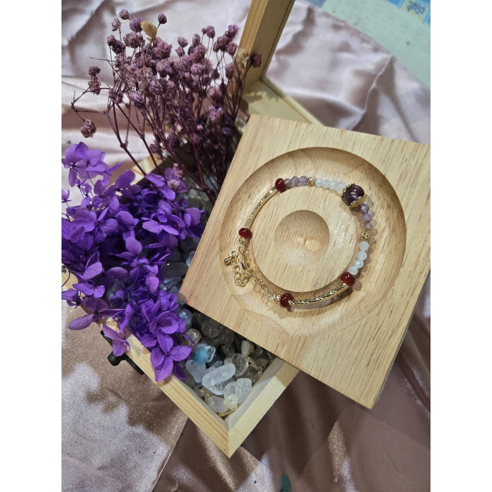 天然原石串珠手鍊|紫水晶 招來貴人與好人緣|紫幽靈 開啟智慧|月光石增強愛情運勢|紅玉髓 增強行動力勇氣-細節圖3