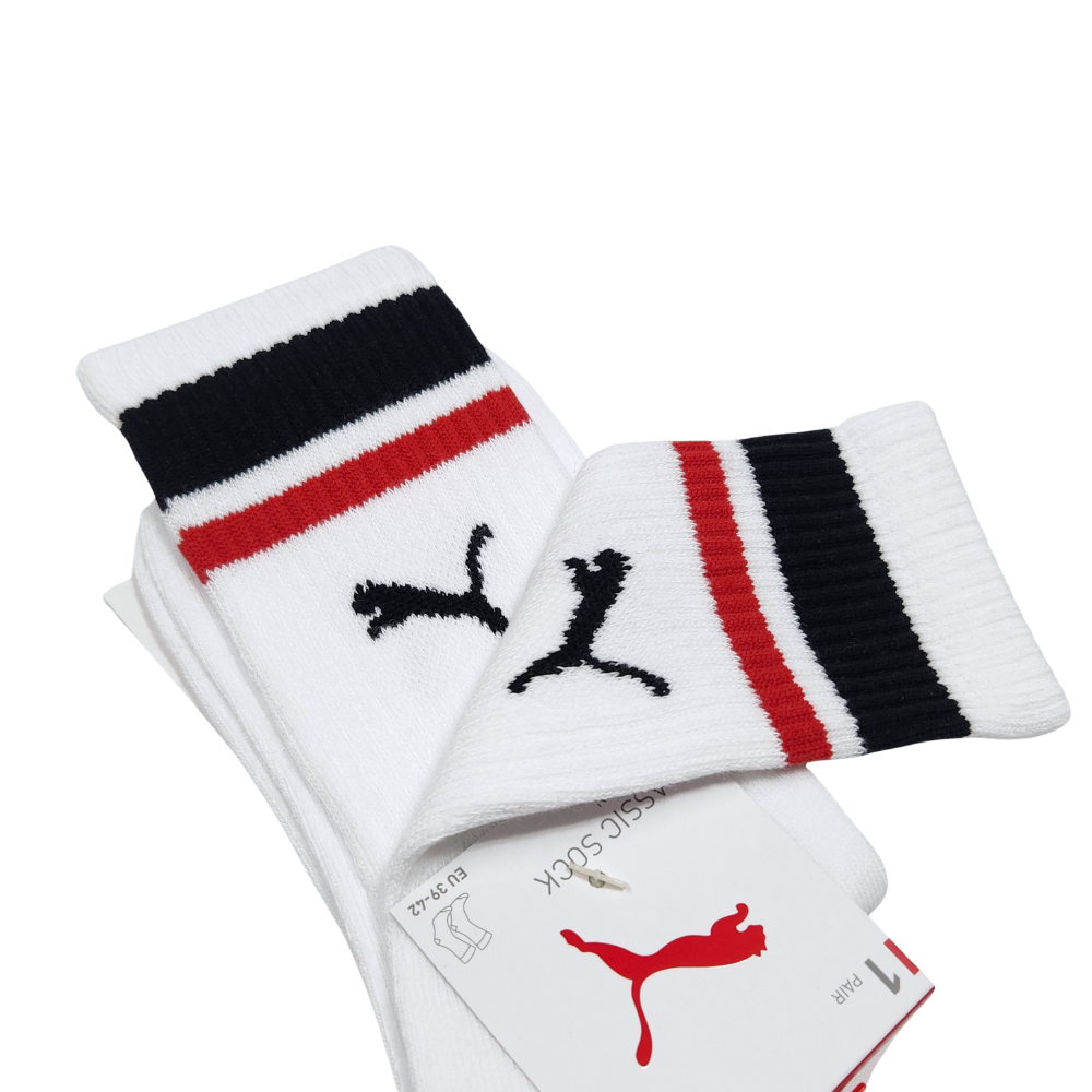PUMA Fashion條紋長襪 白x黑紅條紋 長襪 運動襪 潮流短襪 厚底襪 BB1092 【樂買網】-細節圖3