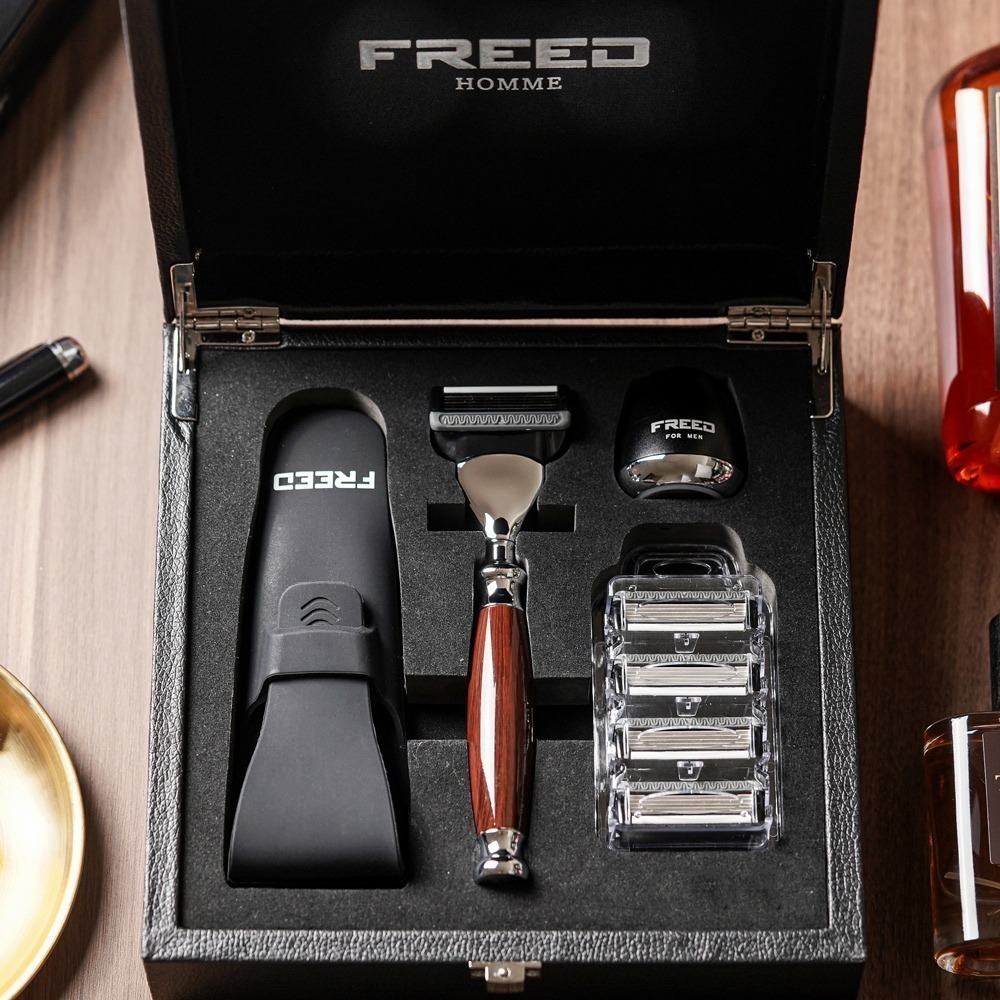【FREED】尊爵四件組五刀式刮鬍刀禮盒 - 仿紫紅檜木-細節圖7