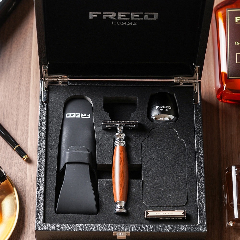 【FREED】尊爵四件組雙刃安全刮鬍刀禮盒 - 仿胡桃木-細節圖8