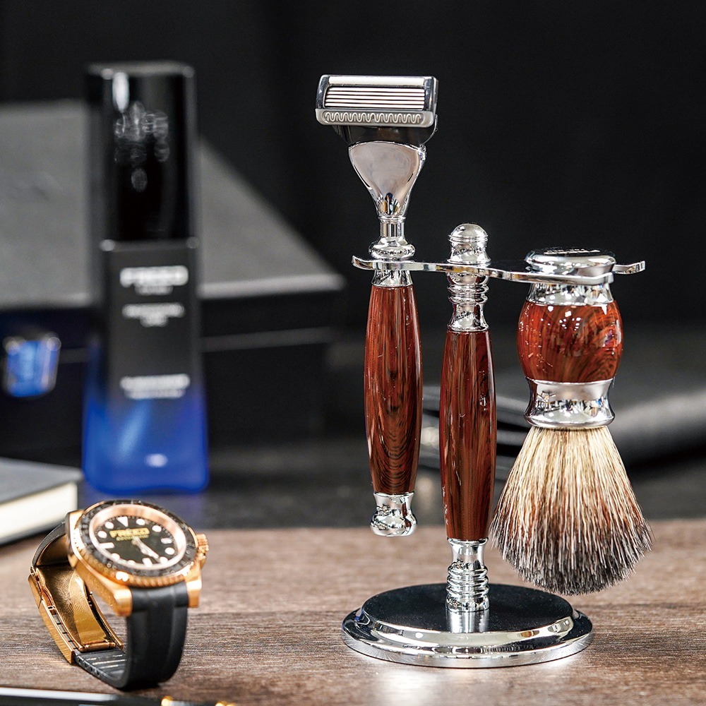 【FREED】五刀式 刮鬍刀豪華禮盒四件組 - 仿紫紅檀木-規格圖9