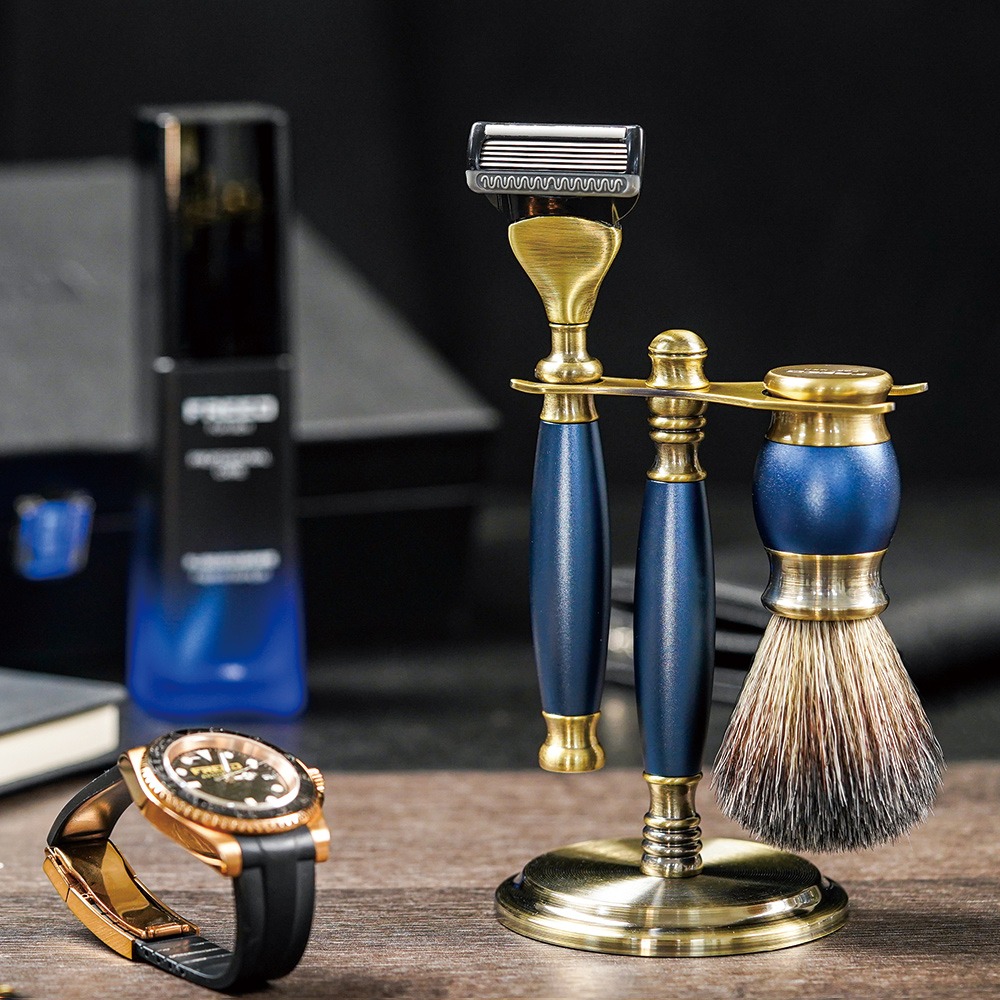 【FREED】五刀式古銅刮鬍刀豪華禮盒四件組 - 帝王藍-細節圖6