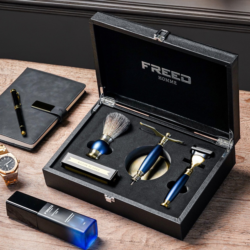 【FREED】五刀式古銅刮鬍刀豪華禮盒四件組 - 帝王藍-規格圖9