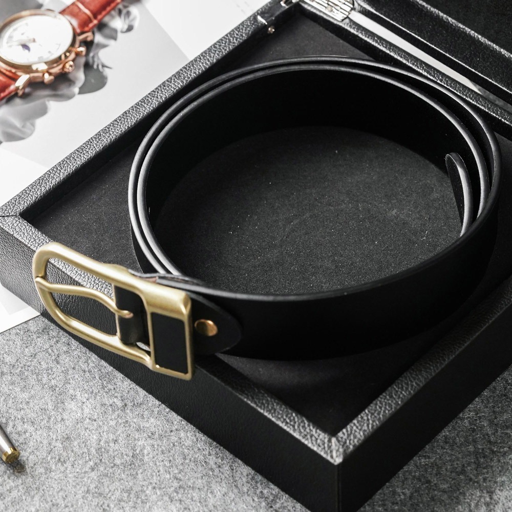 【FREED】復古馬蹄扣商務休閒頭層牛皮皮帶 - 黑色-細節圖2