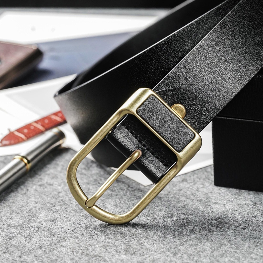 【FREED】復古馬蹄扣商務休閒頭層牛皮皮帶 - 黑色-細節圖5