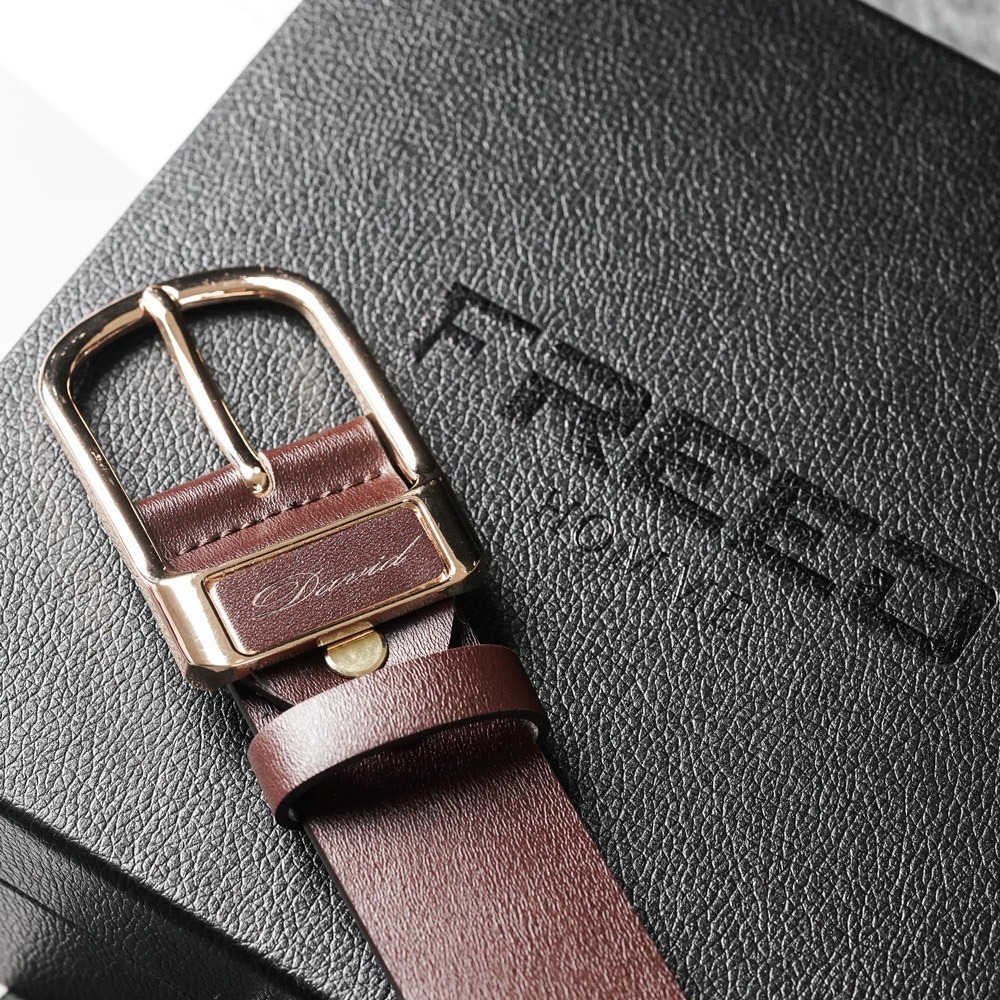 【FREED】復古馬蹄扣商務休閒頭層牛皮皮帶 - 咖啡色-細節圖3