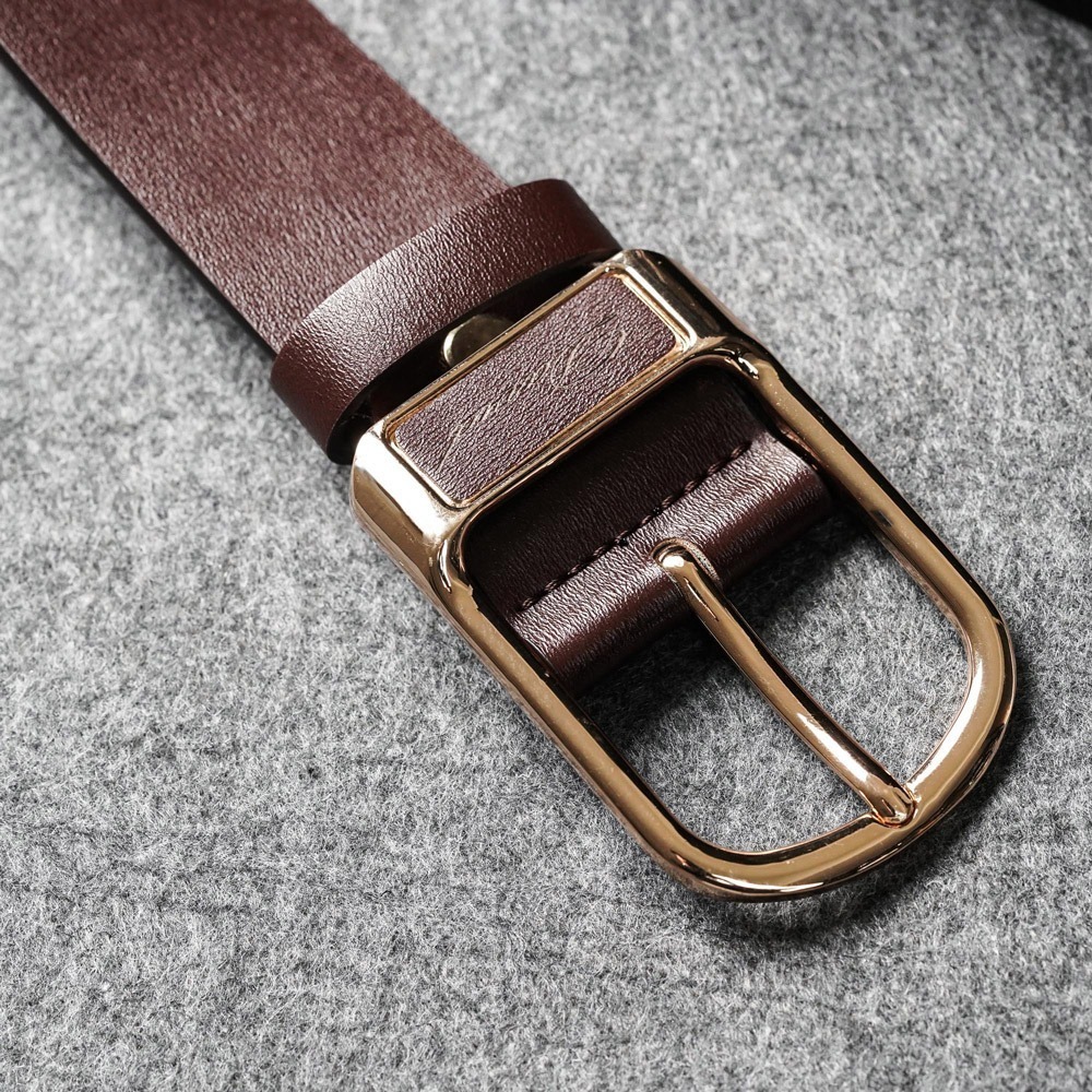 【FREED】復古馬蹄扣商務休閒頭層牛皮皮帶 - 咖啡色-細節圖4