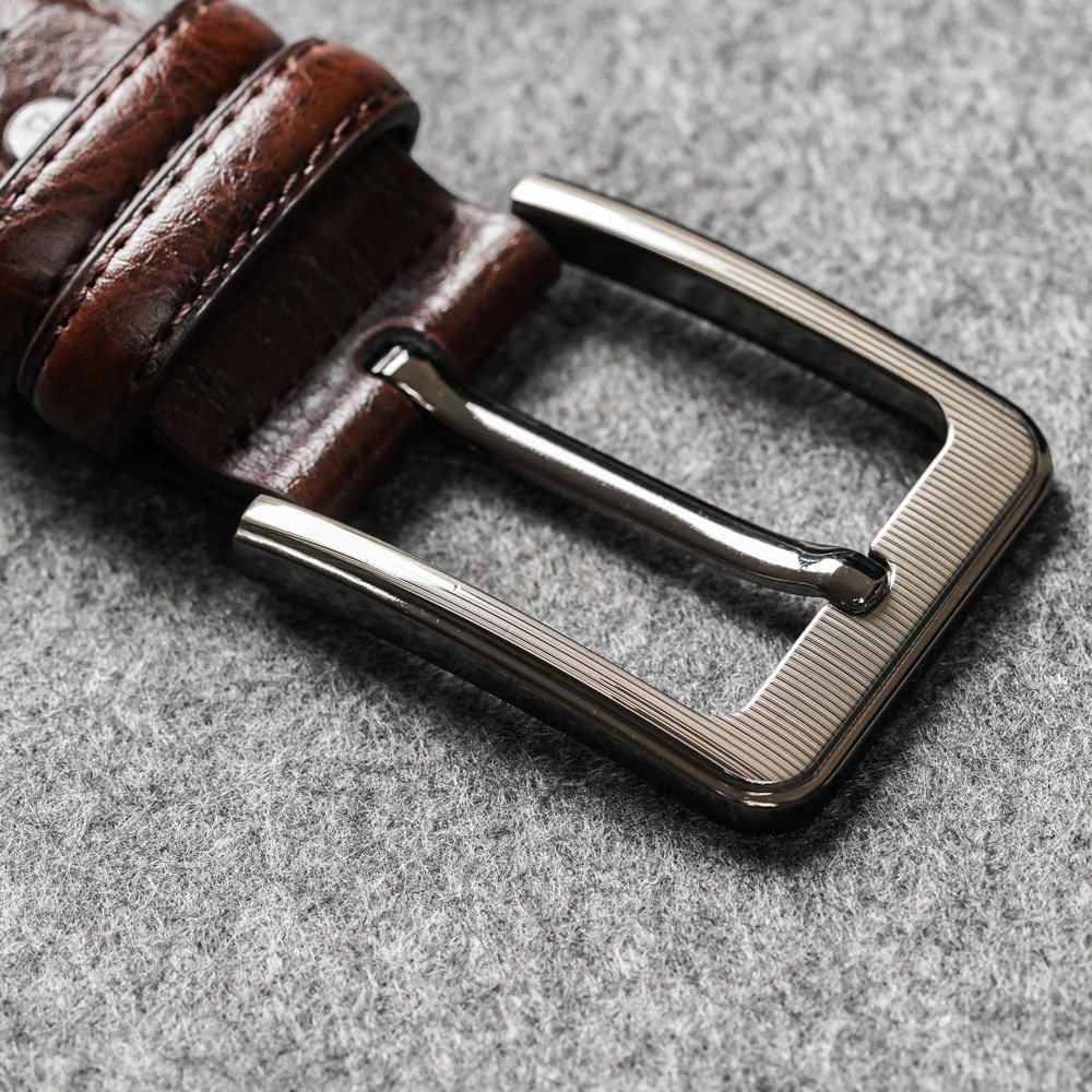 【FREED】時尚方形扣商務休閒頭層牛皮皮帶 - 咖啡色-細節圖6