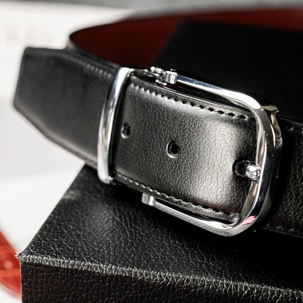 【FREED】時尚銀色馬蹄扣商務正式頭層牛皮皮帶-細節圖4