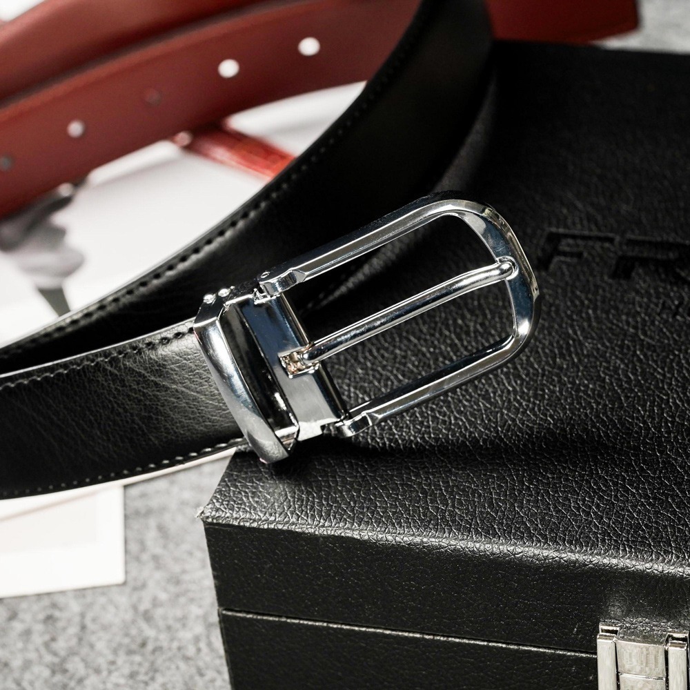 【FREED】時尚銀色馬蹄扣商務正式頭層牛皮皮帶-細節圖5