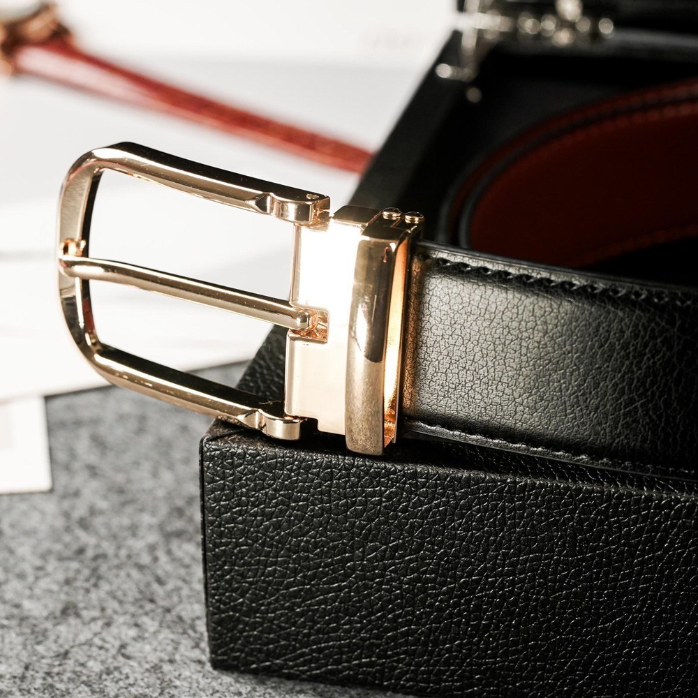 【FREED】時尚金色馬蹄扣商務正式頭層牛皮皮帶-細節圖2