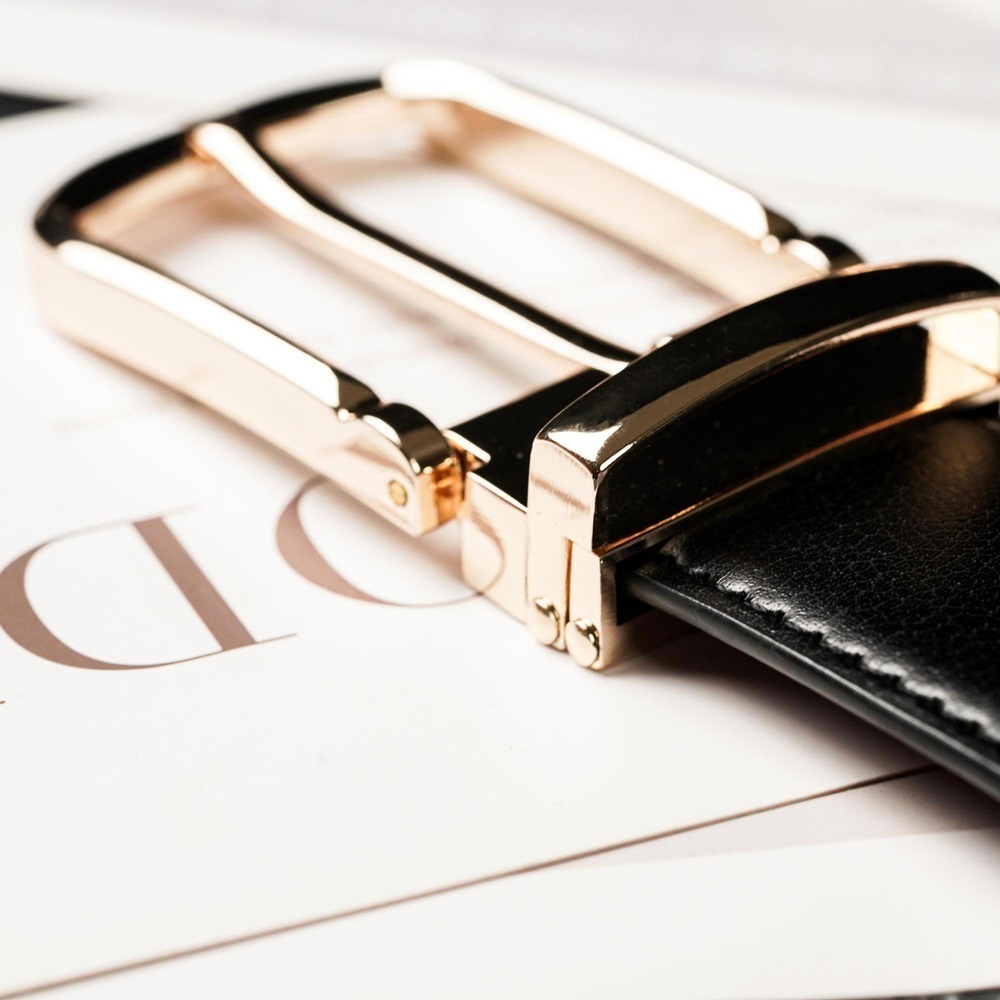 【FREED】時尚金色馬蹄扣商務正式頭層牛皮皮帶-細節圖4
