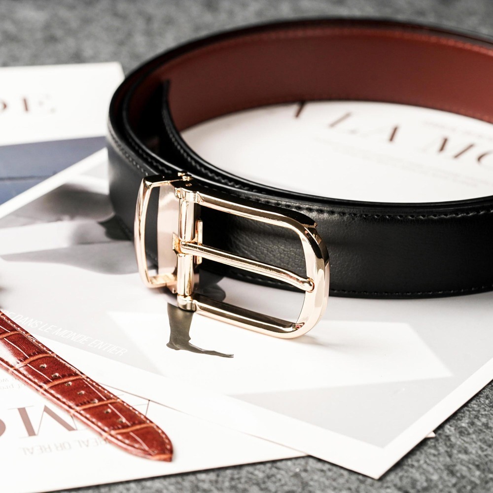 【FREED】時尚金色馬蹄扣商務正式頭層牛皮皮帶-細節圖6