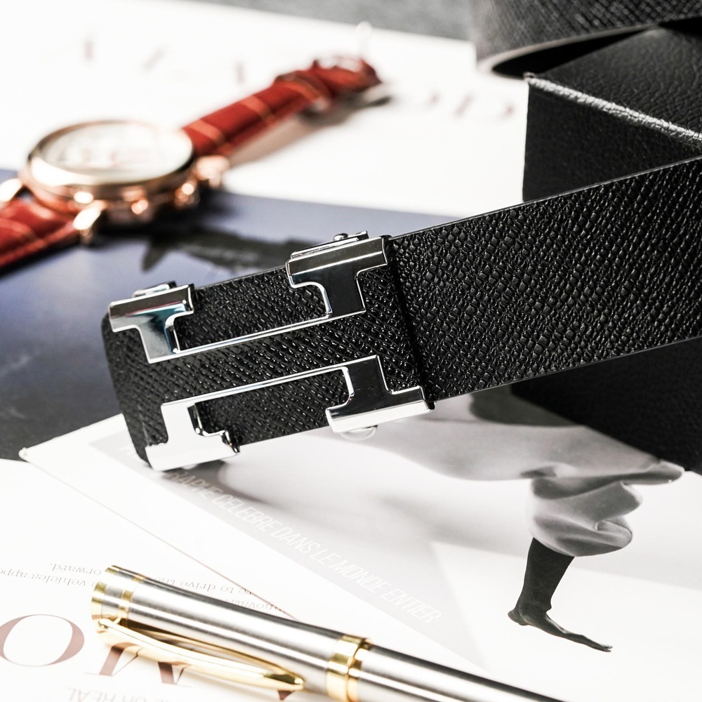 【FREED】時尚英文字母扣頭商務頭層牛皮耐磨自動皮帶-細節圖3