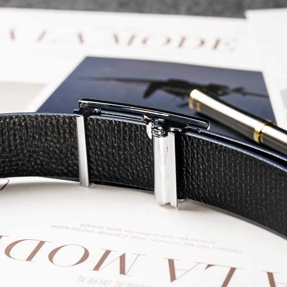 【FREED】時尚簡約字母G商務休閒頭層牛皮自動皮帶 - 藍色-細節圖5