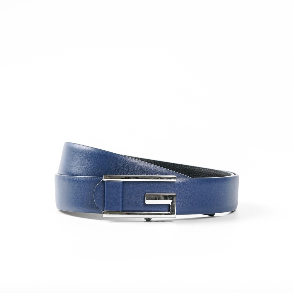 【FREED】時尚簡約字母G商務休閒頭層牛皮自動皮帶 - 藍色-細節圖7