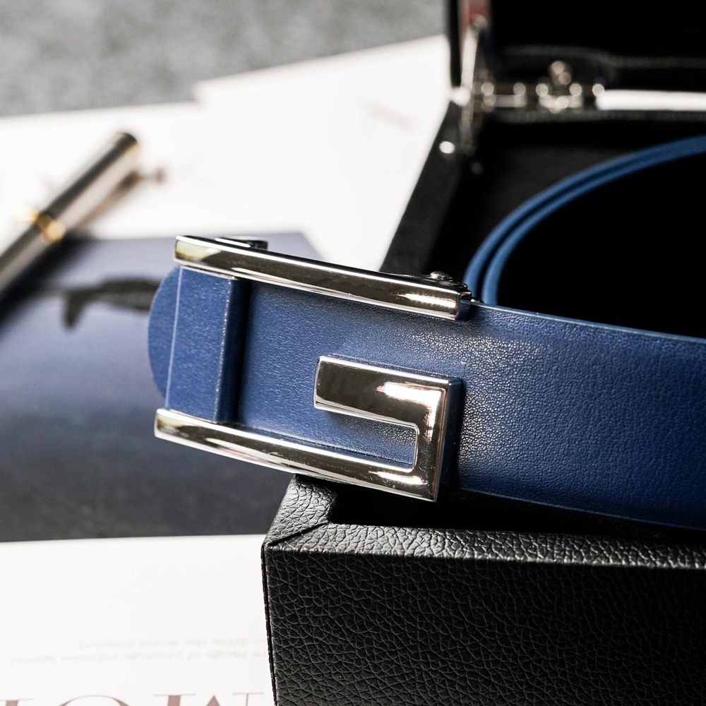 【FREED】時尚簡約字母G商務休閒頭層牛皮自動皮帶 - 藍色-規格圖7