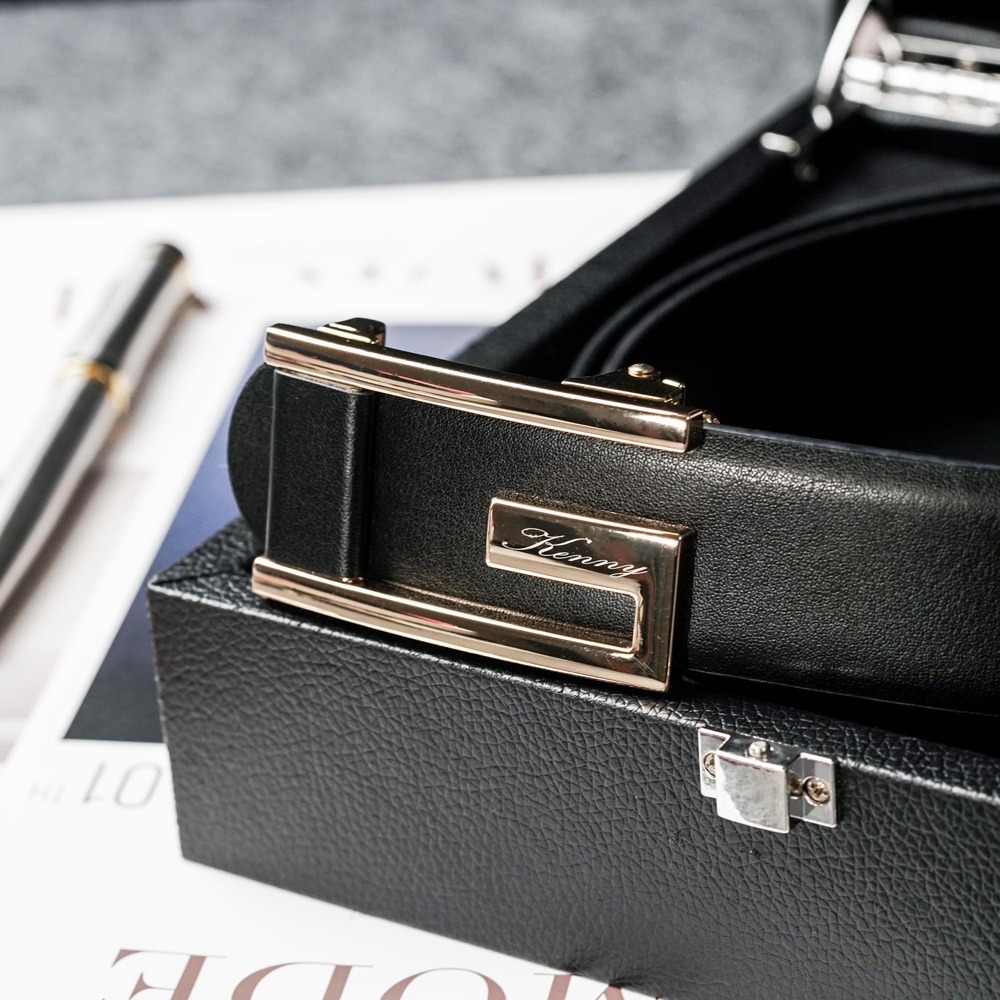 【FREED】時尚簡約字母G商務休閒頭層牛皮自動皮帶 - 藍色-規格圖7