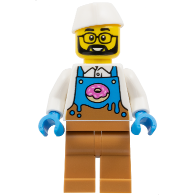 [TOY.CHAN] LEGO 樂高 973pb5996c01 白色 身體 深蔚藍中膚圍裙 甜甜圈印刷-細節圖2