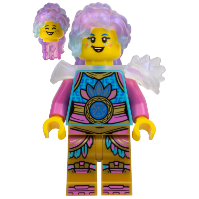 [TOY.CHAN] LEGO 樂高 1987pb01 緞面透淺藍色 頭髮 長捲髮 高馬尾 半透明粉 渲染紋路-細節圖4