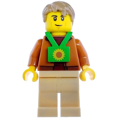 [TOY.CHAN] LEGO 樂高 7954pb01 亮綠色 人偶識別證掛繩 黃色與紅棕色向日葵圖案-細節圖2