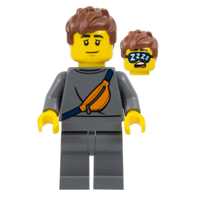 [TOY.CHAN] LEGO 樂高 3626pb3476 黃色 頭部 雙面 中膚色 下巴酒窩 睡眠表情 藍色眼罩-細節圖3