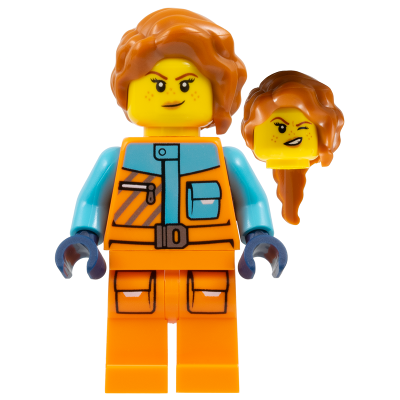 [TOY.CHAN] LEGO 樂高 2640 深橘色 頭髮 波浪長髮 右分 左撥 辮子 後孔-細節圖2