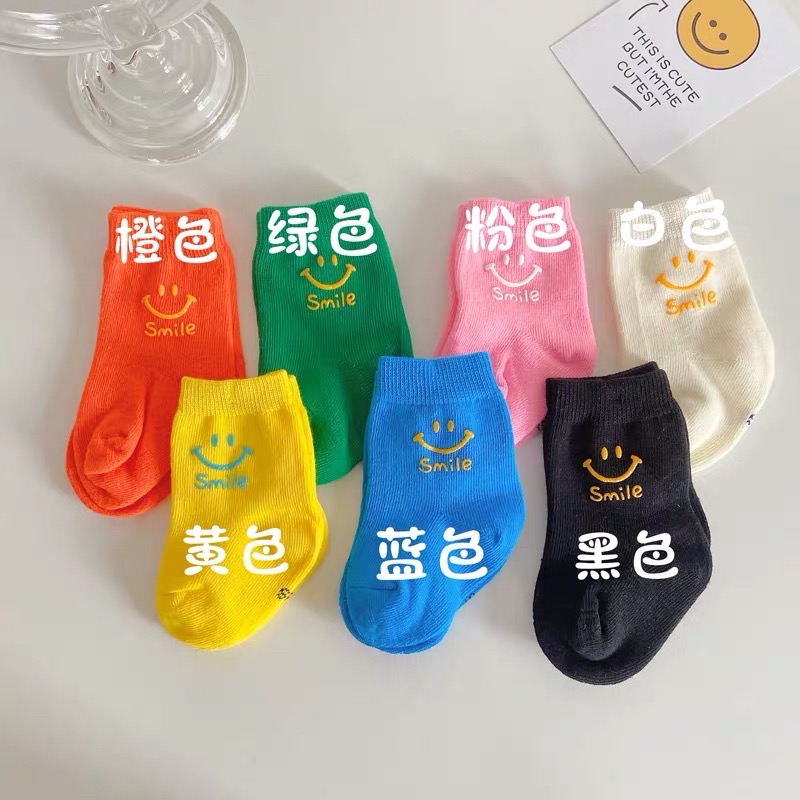 笑臉兒童襪子春秋纯棉薄款中筒襪韓國ins糖果色嬰兒襪子男女童襪K3-細節圖3