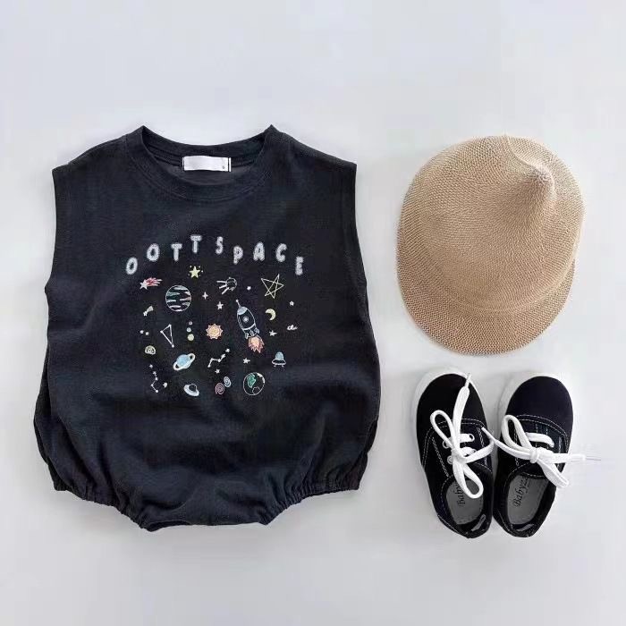 新生嬰兒純棉星系宇宙無袖爬服超薄柔軟包屁連體衣 K7-細節圖2