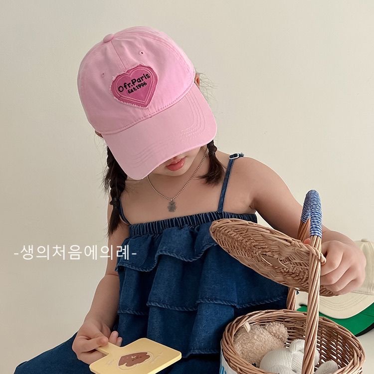 韓版兒童帽子愛心標棒球帽寶寶小孩鴨舌帽女童夏季休閒防曬遮陽帽 A3-細節圖2