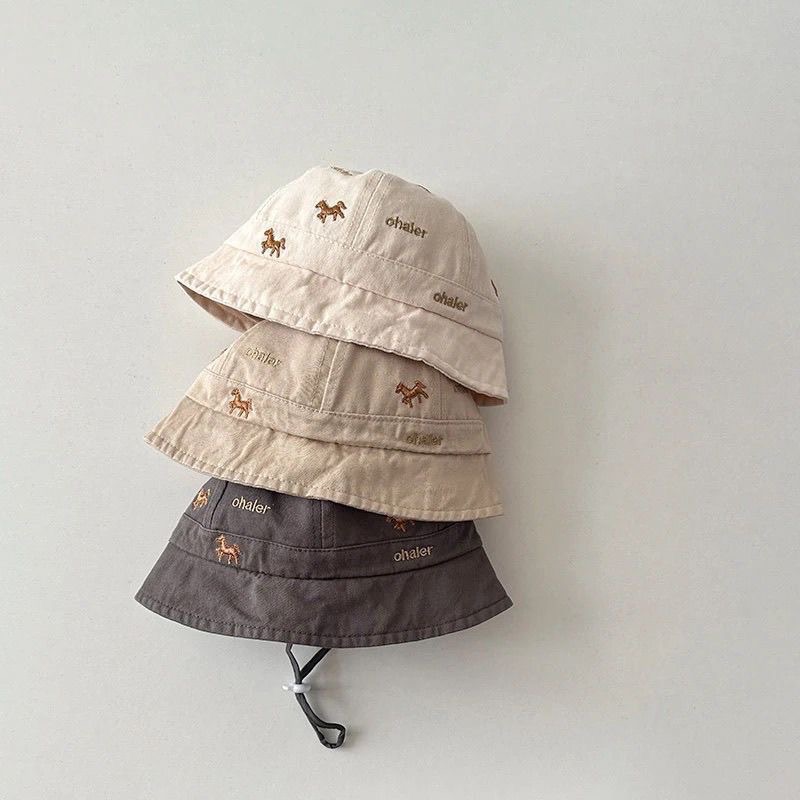 嬰兒遮陽帽春秋季小馬刺繡防曬漁夫帽3-6個月小月齡寶寶穿搭盆帽 A5-細節圖2