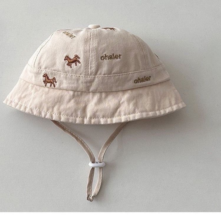 嬰兒遮陽帽春秋季小馬刺繡防曬漁夫帽3-6個月小月齡寶寶穿搭盆帽 A5-細節圖3